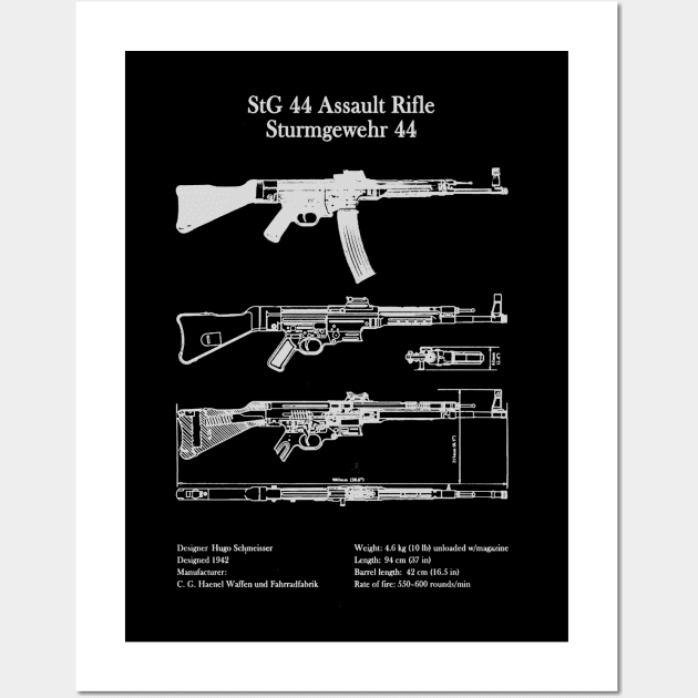 StG 44 Assalt Rifle | World War 2 Weapon Blueprint Wall Art by Distant War